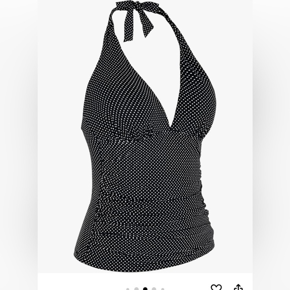 2/$15 NWOT Hilor Black and White Polka Dot Tankini Top - Size 10 - Picture 2 of 10